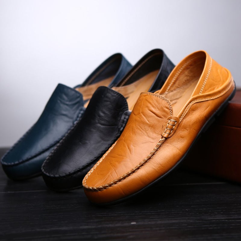 Go Tour Men's Premium Genuine Leather Casual Slip On Loafers Breathable Driving Shoes Fashion Slipper Blue 11/47 - Image 5